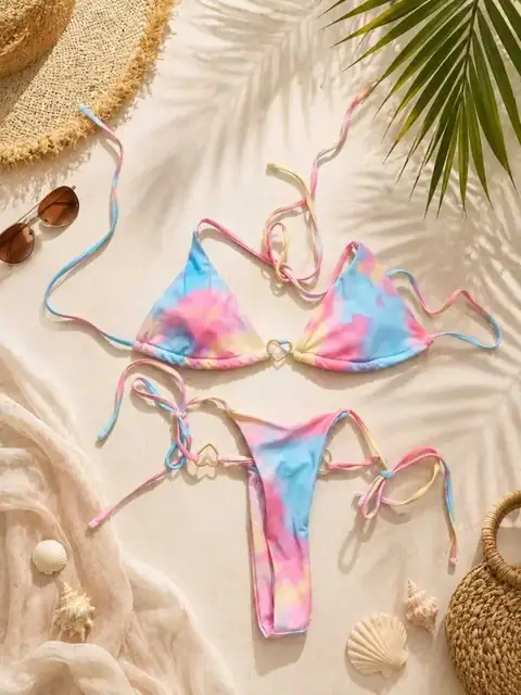 Яскравий жіночий купальник у пастельному tie-dye принті, розмір XS